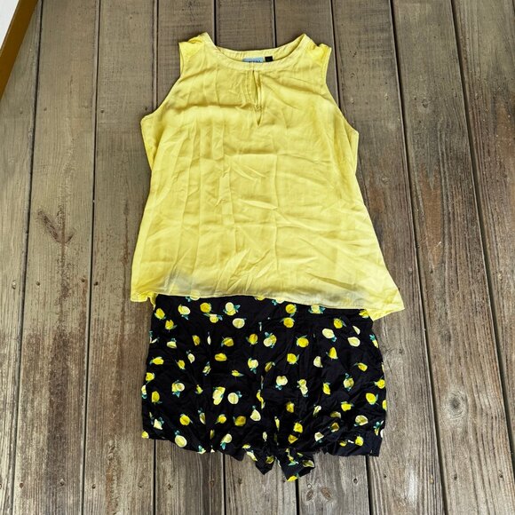 Cynthia Rowley XL Matching Sleeveless Top Shorts Outfit Yellow Black Lemons - Picture 10 of 10